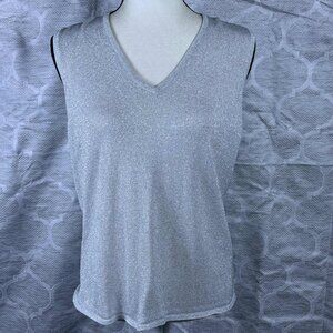 Laura Ashley Silver Metallic Knit Sleeveless Top | Size L